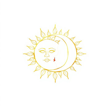 Elegant minimalist gold line art sun and moon face drawing