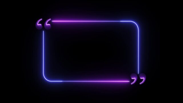 A glowing neon quotation mark box with a blue and purple gradient outline on a dark background, commonly used as a text or quote frame for video editing, social media reels, or presentations.