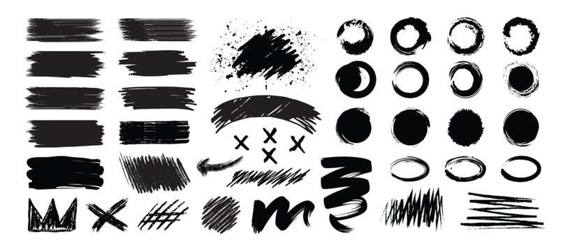 Hand drawn Brush stock of collection vector shapes brush set brush grunge brush stroke lines highlight elements. and bold Rough ink paint banners illustration 