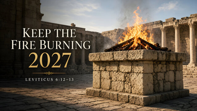 Keep the Fire Burning 2027 &ndash; Cinematic Biblical Altar in Ancient Courtyard 