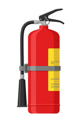 Obraz premium Flat vector illustration of red fire extinguisher isolated on black