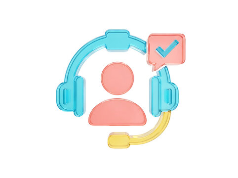 Customer support representative icon with headset and check mark symbol