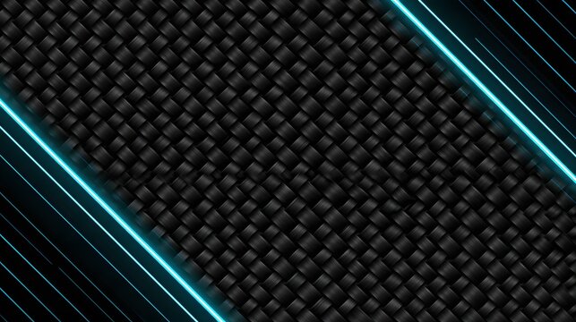 Carbon fiber weave pattern with neon cyan light lines