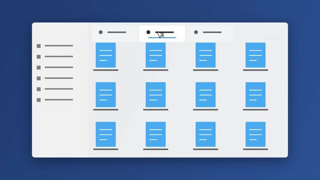 Abstract digital interface showing a grid of document icons with a cursor selecting a file.