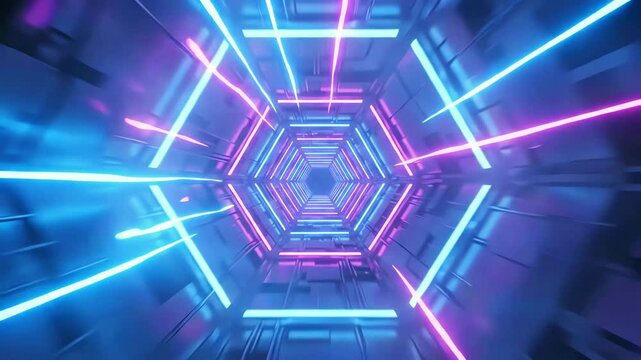 Futuristic Neon Hexagonal Tunnel Motion
