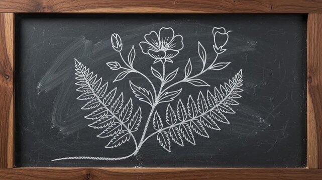 Chalk botanical illustration drawing on a blackboard background