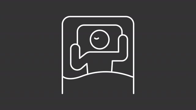 Animated sleeper in cozy bed white line icon. Healthy sleep hygiene routine outline animation. Nightly wellness habit. Essential deep sleep recovery. Dark mode linear motion graphic loop