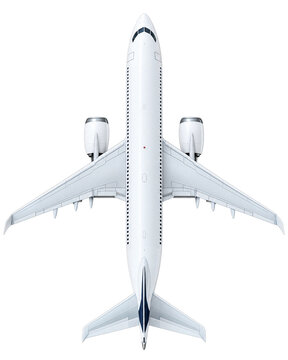 Passenger airplane top view isolated on transparent background for air travel aviation and flight transport