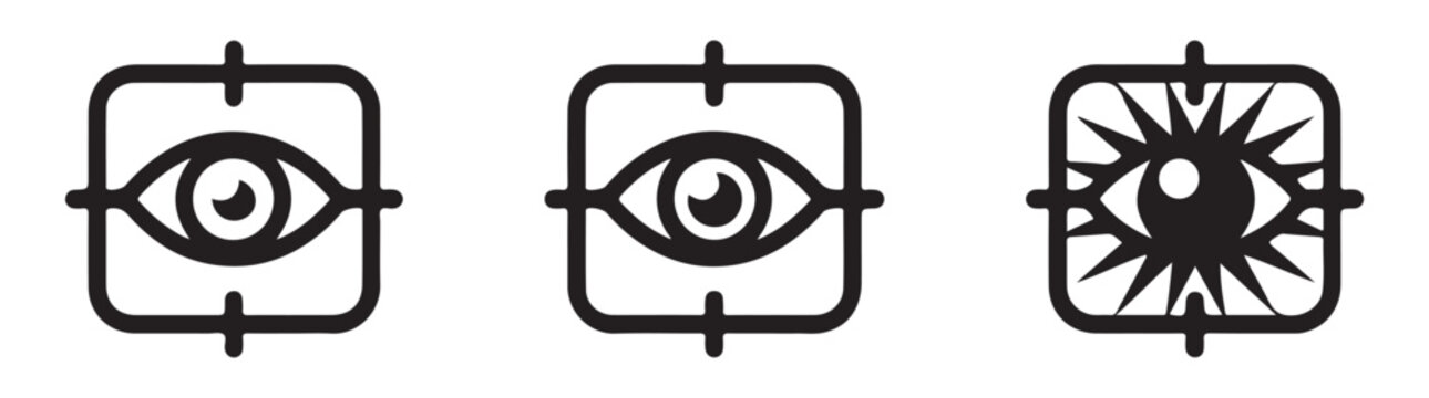 Black square eye icons with crosshairs representing digital tracking and surveillance technology tools.