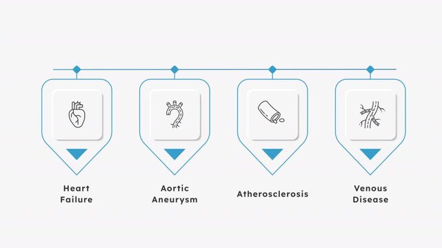 Cardiovascular wellness animated infographic with line icons. Heart health tracking. Circulatory care. Vascular risk tracking. Clean flat motion graphic 4 step layout with outline elements animation