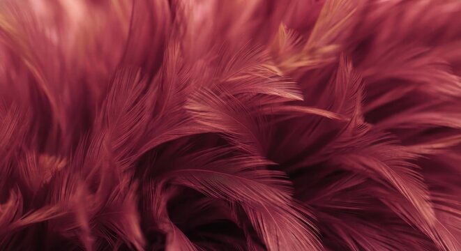 Soft fluffy feather texture in deep burgundy red pantone tone featuring layered plumes for fashion apparel