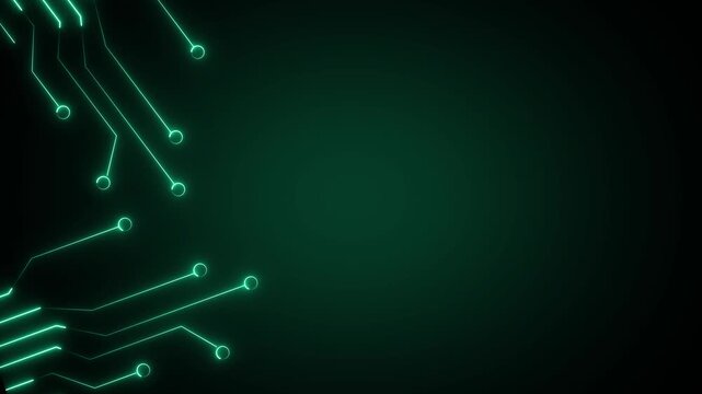 Circuit board lines animation glows with digital computing. Processor telemetry drives circuit board lines animation. Digital network communication streams along these lines.