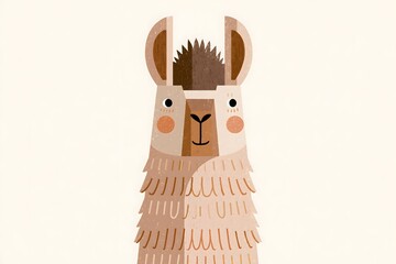 Fototapeta premium Cute llama portrait in textured folk art style. Stylized llama character with a geometric ethnic pattern. Serene sleeping llama portrait with a leaf headband and a colorful sweater pattern