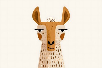 Fototapeta premium Cute llama portrait in textured folk art style. Stylized llama character with a geometric ethnic pattern. Serene sleeping llama portrait with a leaf headband and a colorful sweater pattern