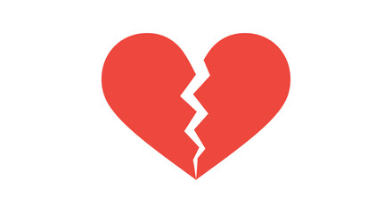 Fototapeta premium Red broken heart illustration representing heartbreak, emotional pain, loss, and sadness isolated on a white background