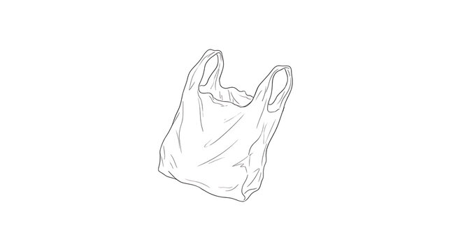 Empty thin plastic shopping bag isolated on white background with shopping disposable polyethylene pollution