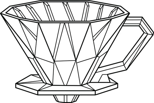 Geometric low poly coffee dripper line art illustration.