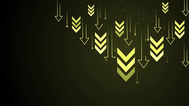 Background with many downward arrows and chevrons symbolizing decline falling sales recession animation