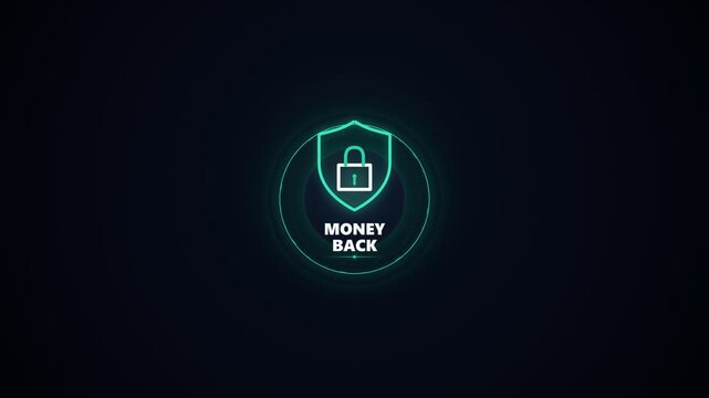Security Shield Emblazoned With A Padlock And Money Back Text Highlighting Customer Risk Free Purchases On Dark Background.