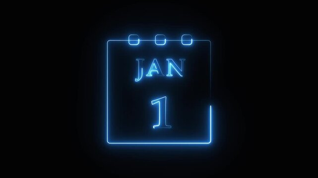 Calendar icon animation displays the first calendar date of the new year. Chronological schedule planning telemetry routes on calendar icon. Systems use calendar icon.