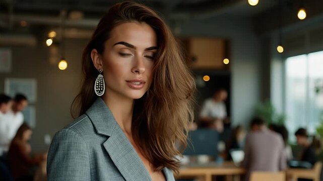 Portrait of her she nice attractive skilled experienced professional smart clever girl agent broker financial director assistant calculating profit at modern loft industrial interior work pl.