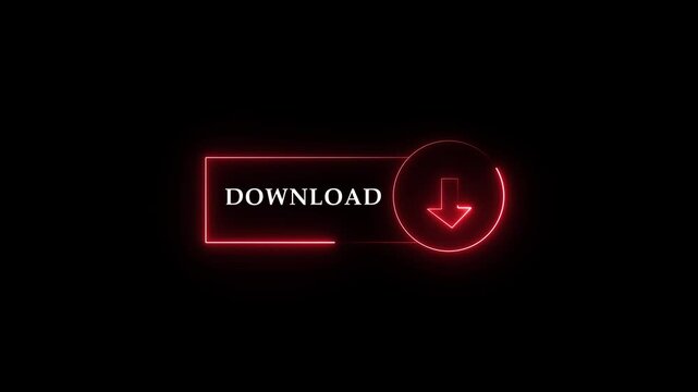 Download button animation displays an illuminated downward arrow on dark. Digital file data transfer telemetry routes through download button. Portals use download button.