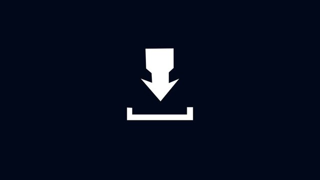 Download icon animation displays a downward arrow pointing into a file box. Digital data archiving telemetry routes through download icon. Portals use active download icon.