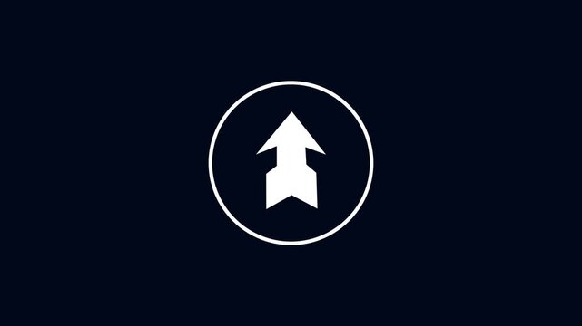 Arrow icon animation displays directional user navigation inside a ring. Progressive interface movement telemetry coordinates guide arrow icon. Consoles use arrow icon.