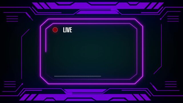 Live streaming frame animation displays futuristic broadcast borders. Video media transmission telemetry coordinates guide live streaming frame. Channels use active frame.
