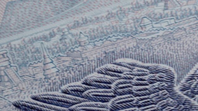 Mexican 50 banknote showing ornate eagle motif with engraved lines and traditional national symbolism highlighting currency artwork and clear security printing design