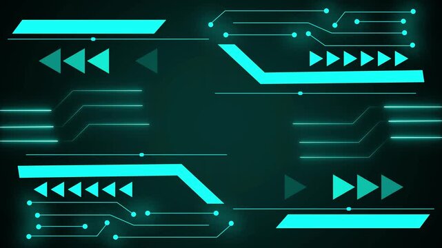 Circuit lines animation displays geometric shapes on a dark grid. Electronic microprocessor computing telemetry routes on active circuit lines. Hardware runs lines.