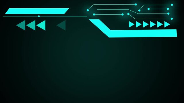 Circuit lines animation displays geometric shapes on a dark plane. Electronic microprocessor computing telemetry routes on circuit lines. Hardware systems run lines.