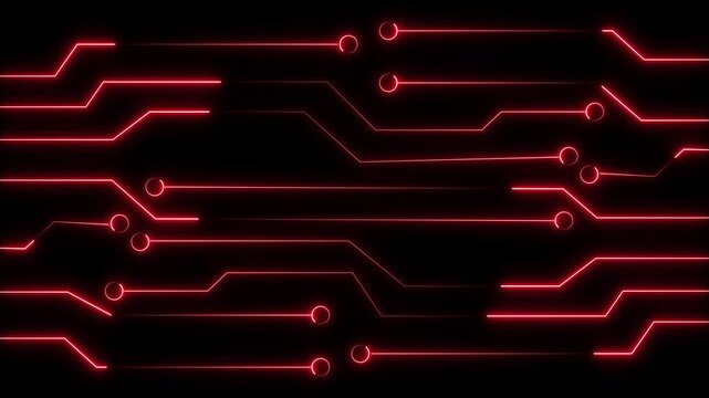 Circuit board lines animation displays electronic tracks on dark space. Microprocessor hardware telemetry coordinates guide circuit board lines. Systems run lines.