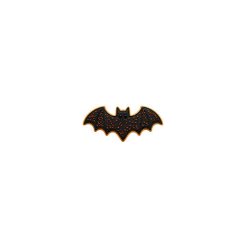 Spooky halloween bat icon illustration with black and orange dotted pattern design