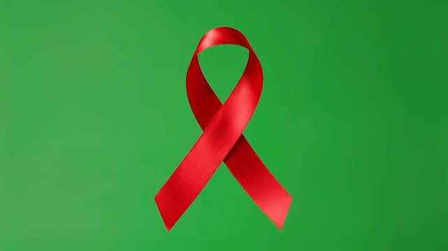 Twisting red satin ribbon HIV AIDS falling in slow motion for compositing