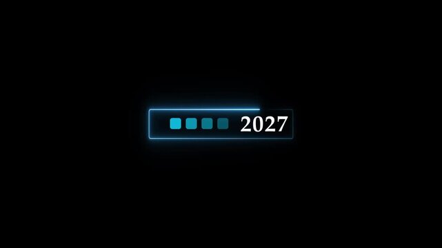 Progress bar animation displays calendar milestone numbers on dark space. System software buffering telemetry updates on active progress bar. Waiting runs on progress bar.