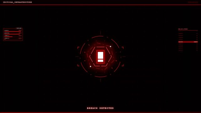 Futuristic red hud interface displaying system breach alert