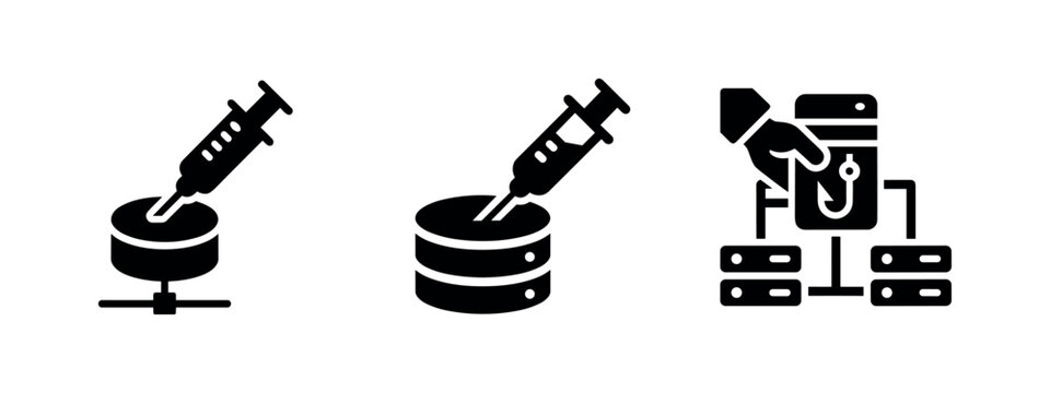 Cyber Security Attack Icons Set Featuring SQL Injection and Phishing Concepts