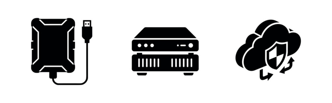 Computer Hardware Icons Including Hard Drive Server and Secure Cloud