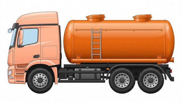 Detailed vector illustration of orange heavy fuel tanker truck isolated on white background