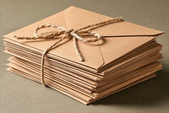 Stack of Kraft Envelopes Tied with Natural Twine