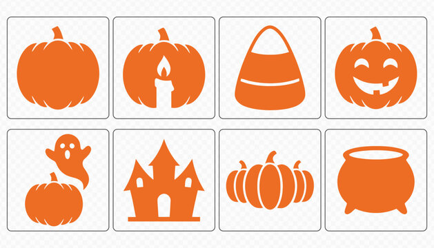 Spooky Halloween Pumpkin Faces Vector Icon Collection