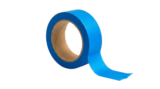A roll of bright blue masking tape for construction and painting isolated on transparent background
