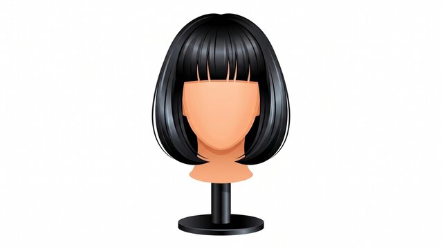 Glossy black bob hairstyle mannequin head displayed on white background