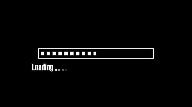 Loading bar animation displays square segments with pulsing status dots. System software buffering telemetry updates on active loading bar. Waiting runs on loading bar.