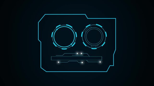HUD interface animation displays cybernetic control modules on dark space. Futuristic user dashboard telemetry coordinates guide active interface. Consoles use interface.