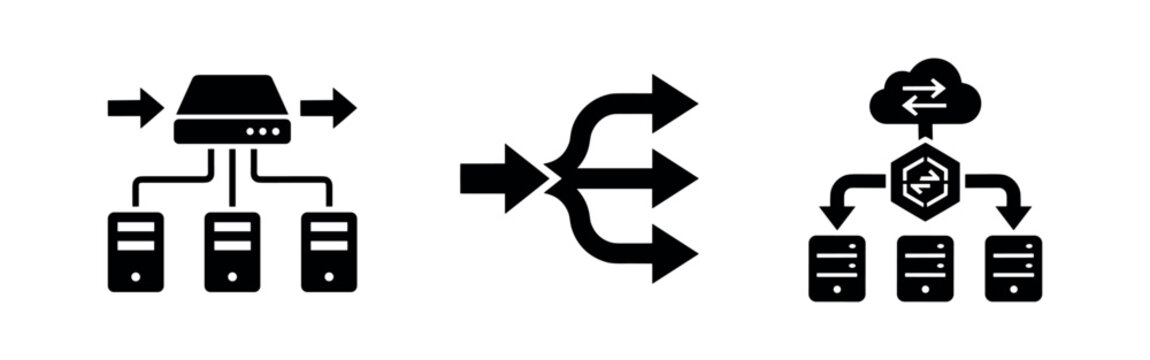 Traffic Routing and Load Balancing Icons - Data Flow Distribution Symbols