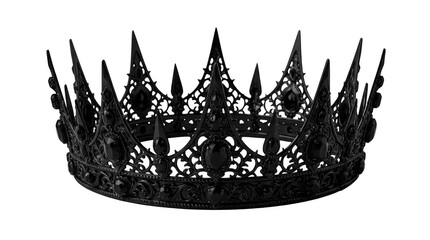 Black royal crown with sharp spikes for queen or king isolated on transparent background © Designer