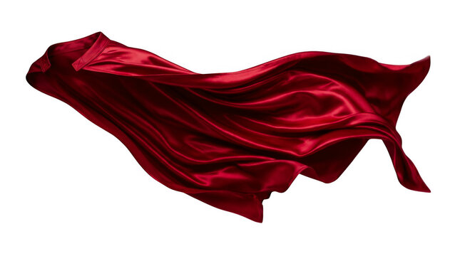 Flowing red silk fabric cloth waving in the air isolated on transparent background