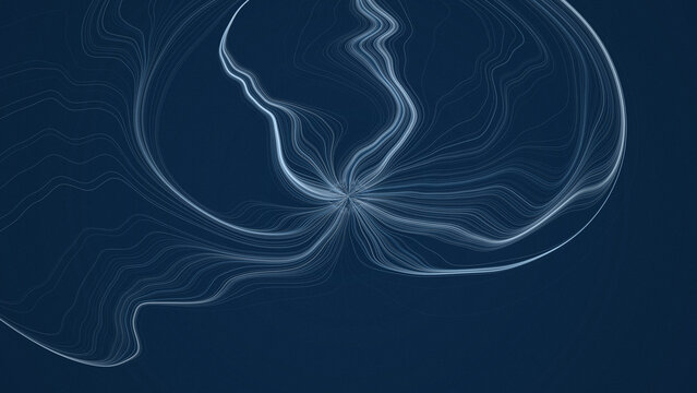 Abstract background, with flowing white, lines forming a, central vortex pattern, on a dark, blue surface for, digital compositions